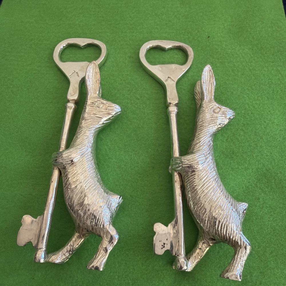 Anthropologie Easter Bunny Rabbit Bottle Opener Silver Key Metal Set Of 2